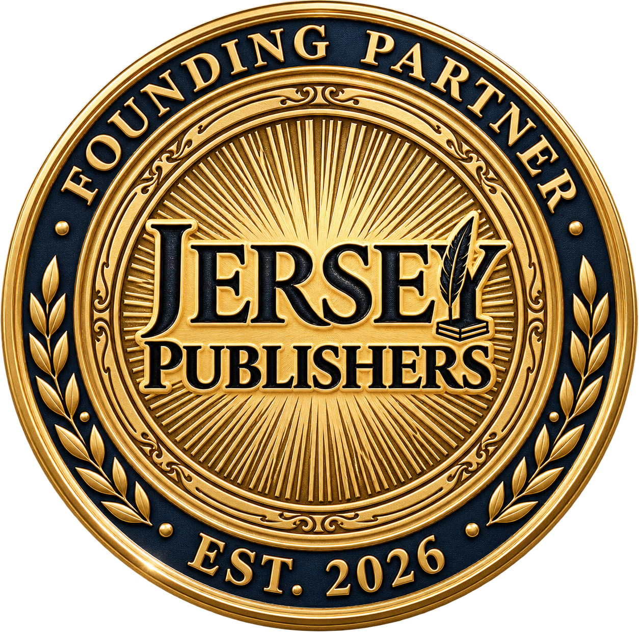 Metallic gold Jersey Publishers Founding Partner badge
