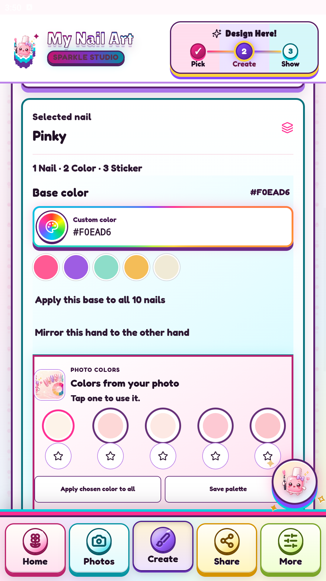 My Nail Art Android photo-palette interface
