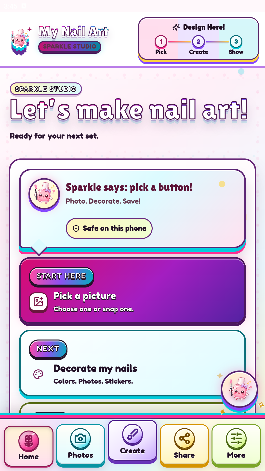 My Nail Art Android home and three-step studio